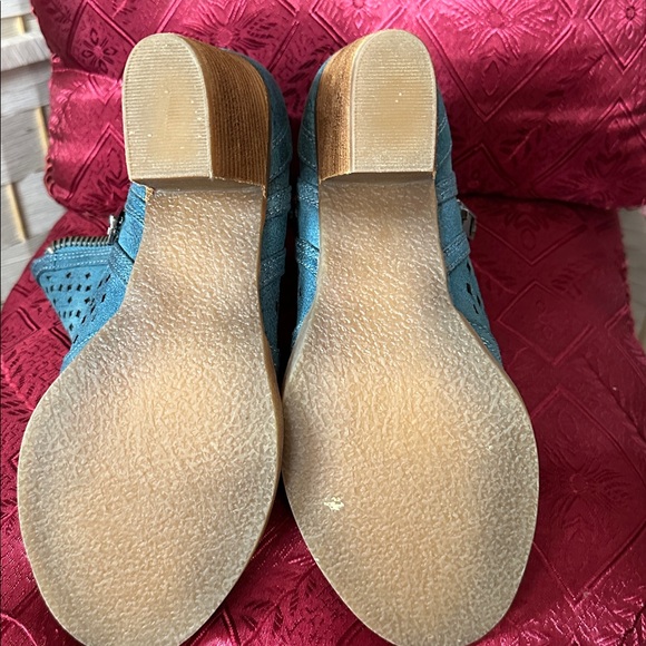 Teal Perforated Ankle Boots - Picture 3 of 5